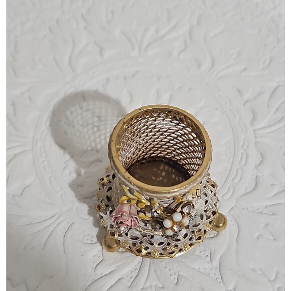 Vintage Filigree Lipstick Holder Floral Rhinestone Vanity Decor Coquette - Picture 7 of 8